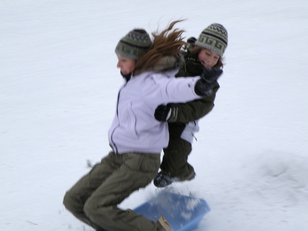 Leevi and Lotta in sled hill